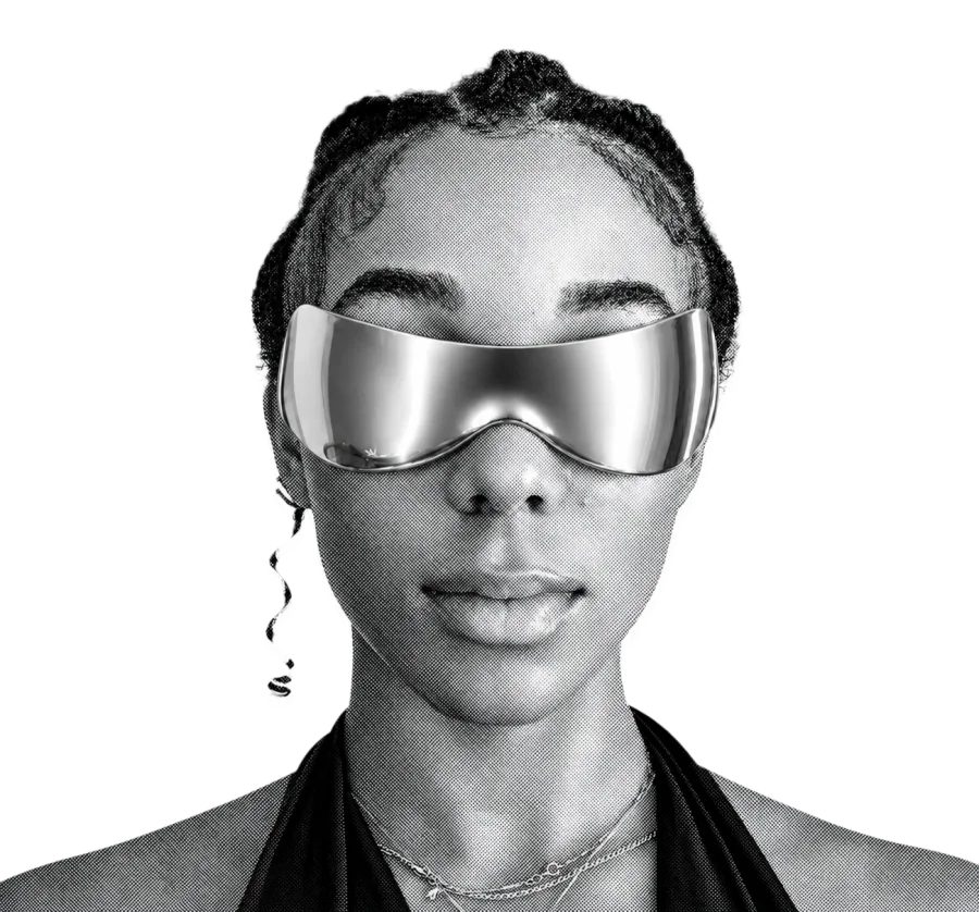 Nyla wearing a mirrored visor
