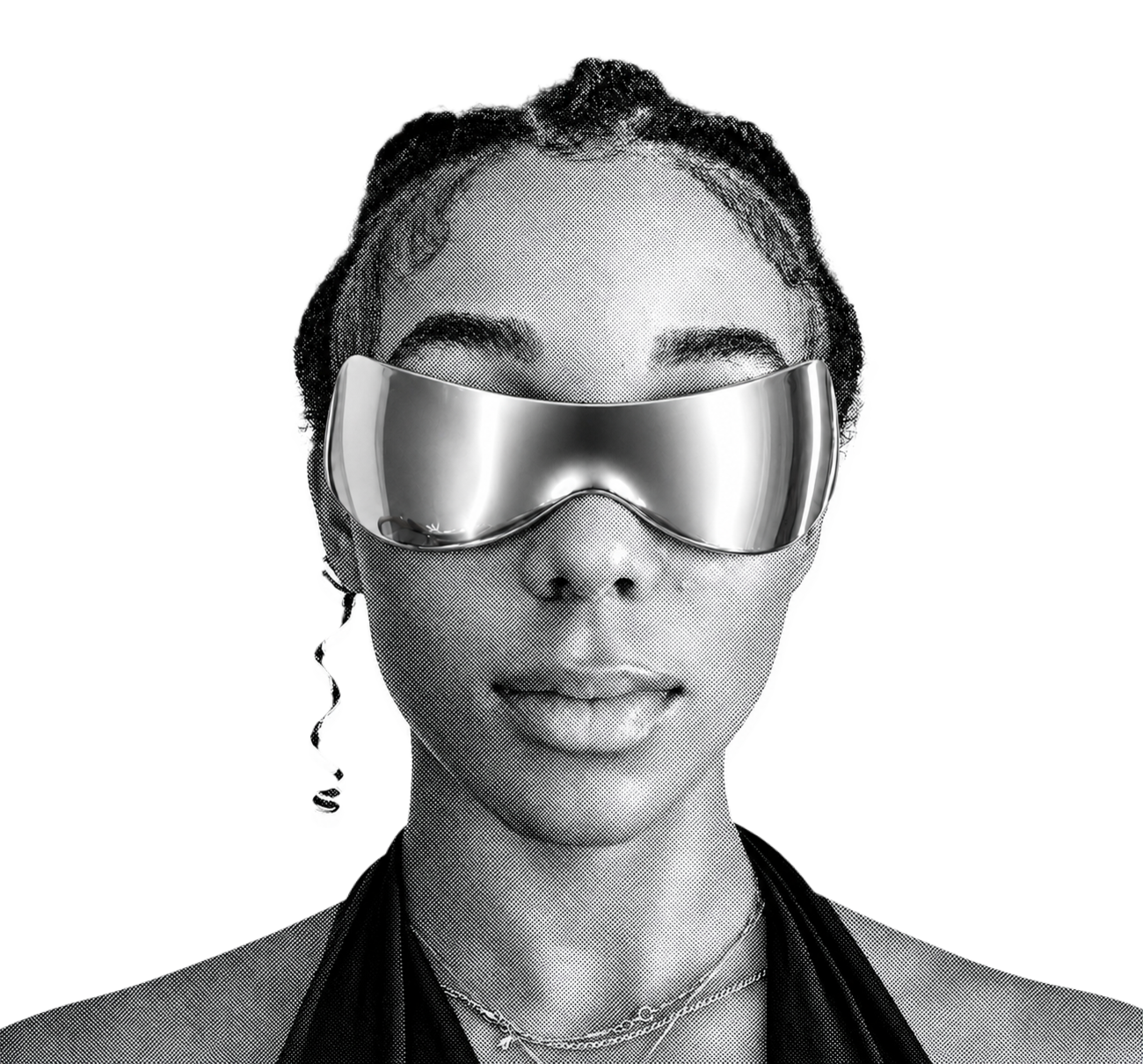 Nyla wearing a mirrored visor
